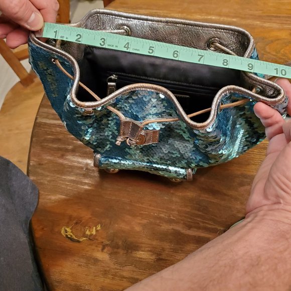 Limited Edition Coach Poppy Blue Sequin Backpack Bag 16916 - Picture 10 of 16